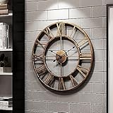 RemeeHi 北欧風 50CM壁掛け時計 ローマ数字時計 古いスタイル パーソナライズ クリエイティブ スタイリッシュ アイアンワーククロック インテリア リビングルーム 寝室 オフィス 部屋飾り(50CM, 金)