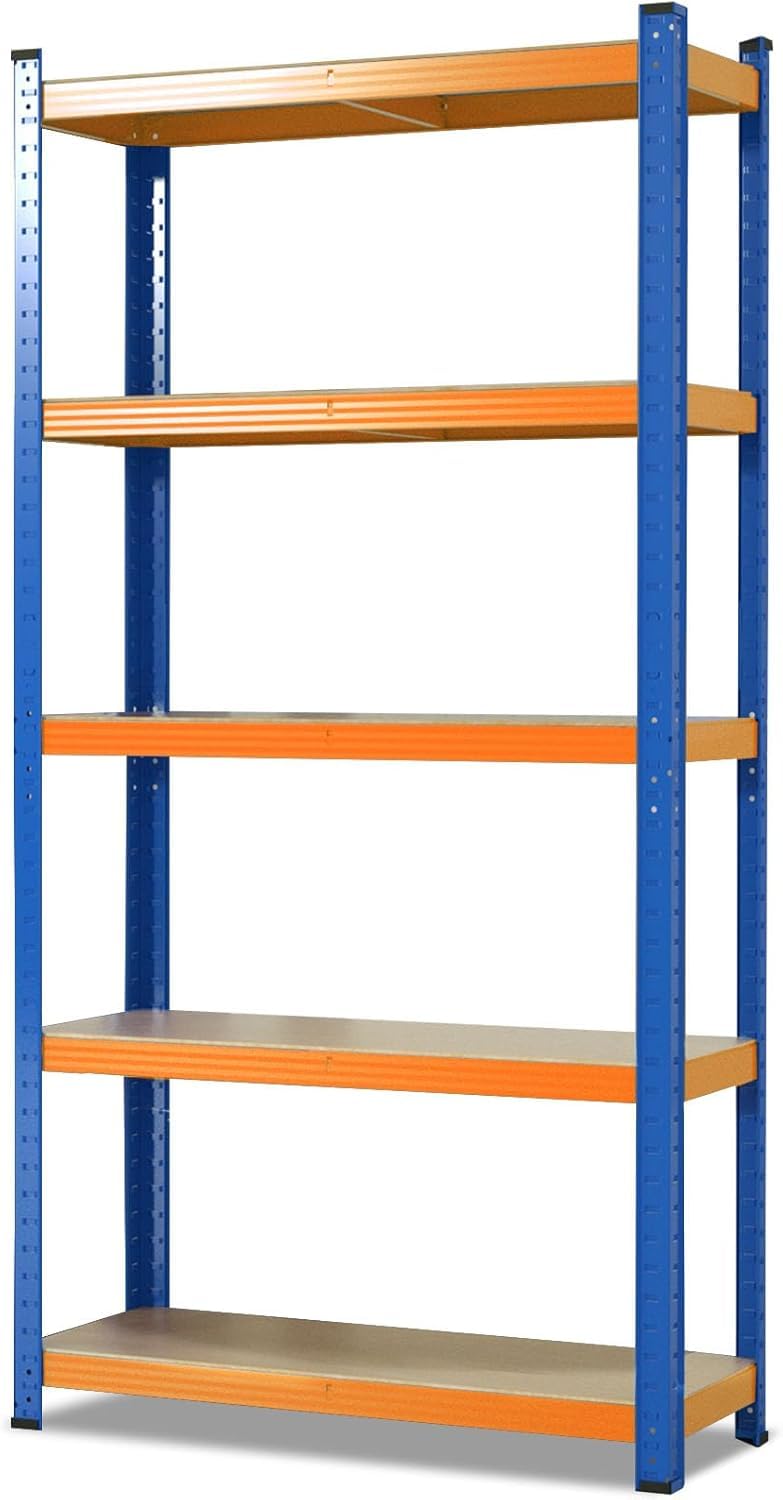KARAT Heavy Duty Shelving for Garage, Basement, Workshop, Boltless Shelf, Wide Span Shelf, Storage Shelf, Basement Shelf, Corner Shelf, Tyre Shelf, Grid Shelf (Blue/Orange, 220 x 120 x 60 cm)