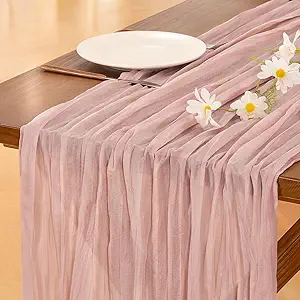 Socomi Pink Cheesecloth Table Runner Fall Thanksgiving Boho Rustic Gauze Dusty Pink Farmhouse 120 inch 10FT Cheese Cloth Runner for Wedding Party Baby Shower Birthday Holiday Home Decor