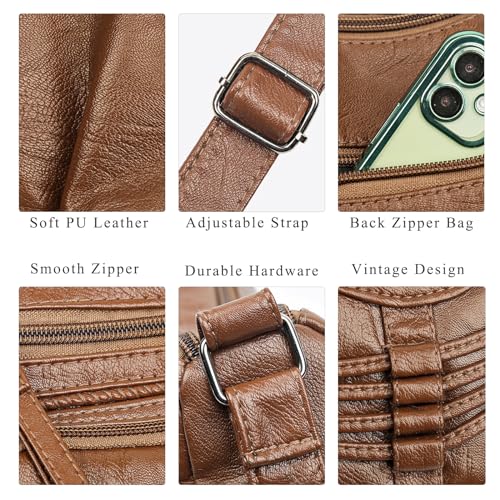 Image of WITERY Crossboby Bag for Women - Soft PU Leather Multi-Pocket Shoulder Bag Handbag with Adjustable Strap