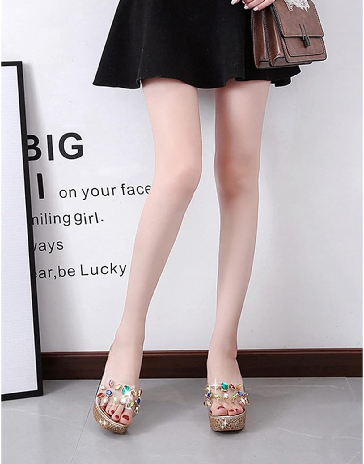 [QIAGE] クリアサンダル レディース ウェッジサンダル ビジュー リラックスサンダル ミュール 厚底サンダル オープントゥ 厚