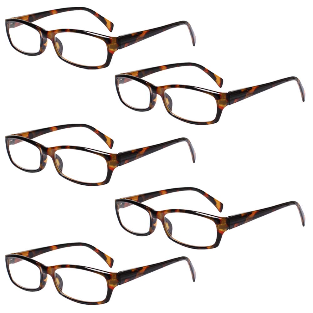 Henotin 5-Pack Reading Glasses Blue Light Blocking Anti Eyestrain Computer Reading Glasses for Women and Men Readers (5 Pack Tortoise, 1.75, Diopters)