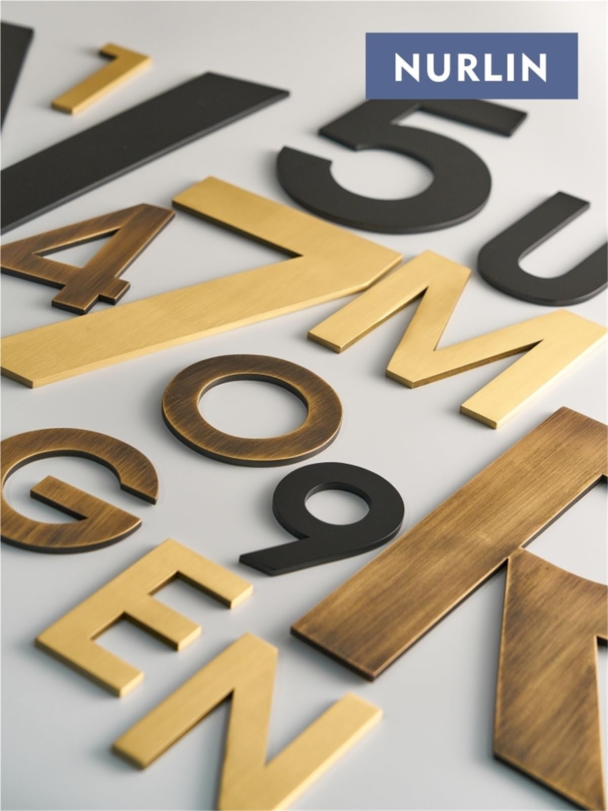 Numeros Adhesivos Números de dirección lujo latón Nurlin, letras mayúsculas y minúsculas, diseño moderno, artesanía primera calidad(R,152mm 6inch)