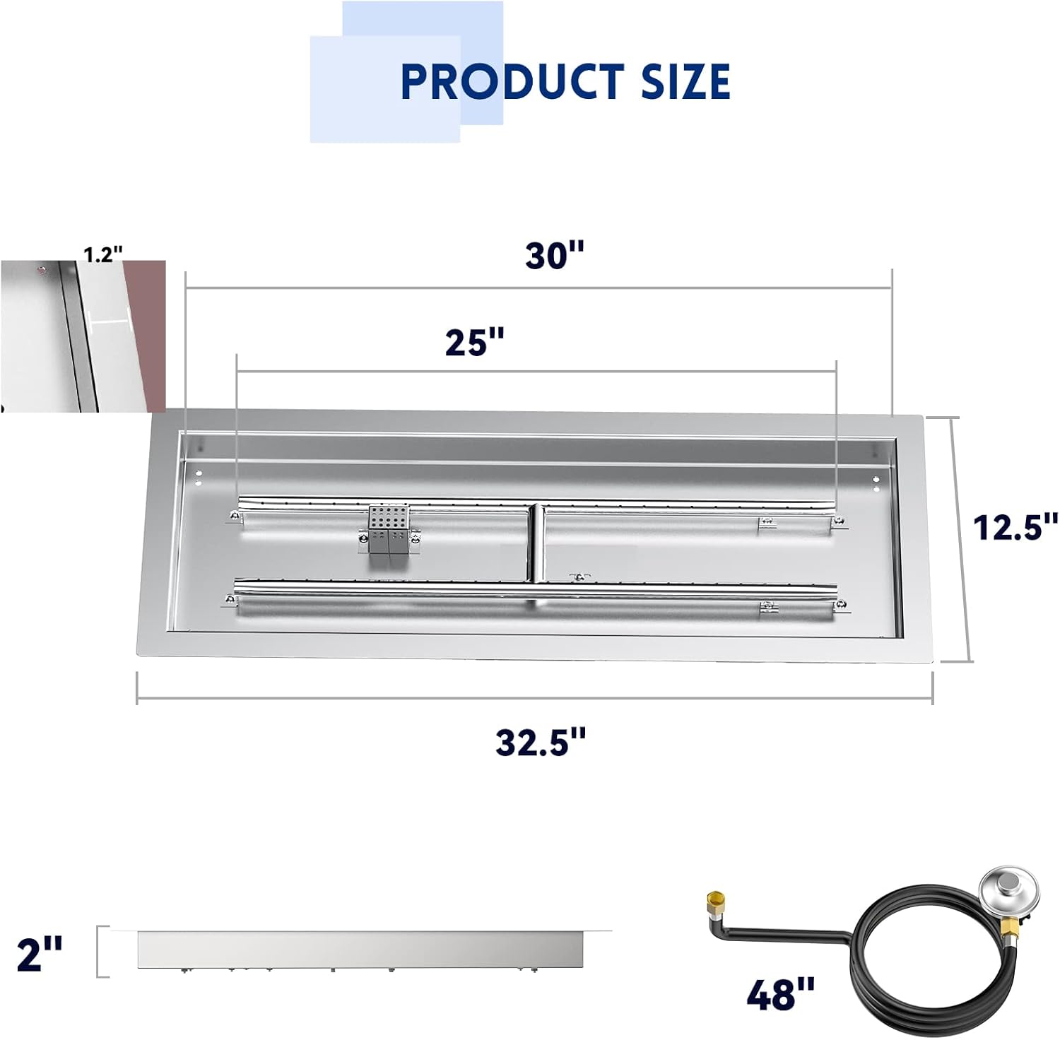 Skyflame 30" Rectangle Stainless Steel Fire Pit Drop-in Burner Kit and 36" X 16" Fire Pit Glass Wind Guard