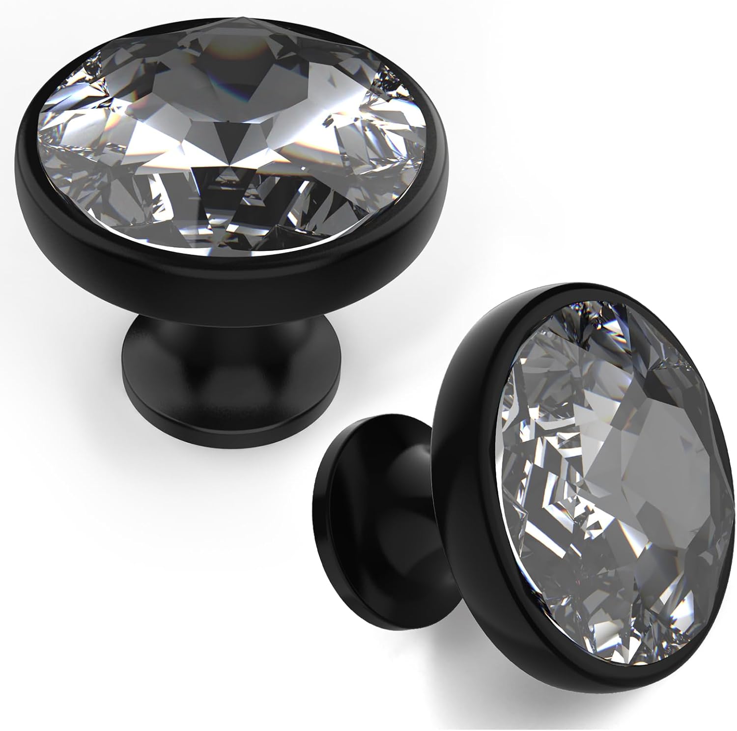 Asidrama Matte Black Kitchen Cabinet Knobs - 10 Pack Clear Crystal Drawer Knobs for Dresser and Cabinet Hardware