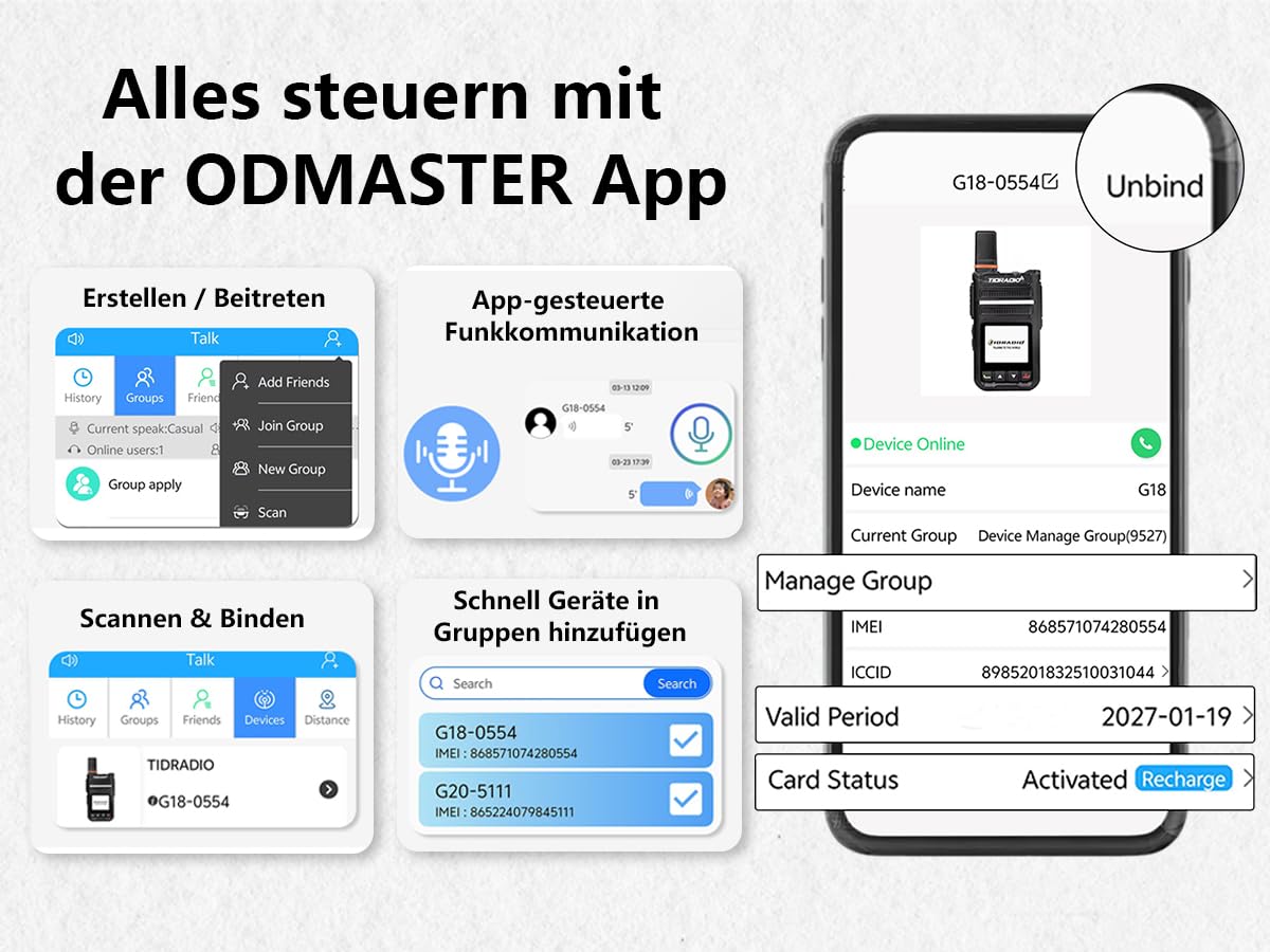 TIDRADIO TD-G18 4G LTE PoC Funkgerät | Globales Walkie-Talkie mit europaweiter Abdeckung & 6000 km Reichweite | 2er-Set mit SIM & Datentarif | Ideal für Teamarbeit, Baustelle, Logistik & Reisen