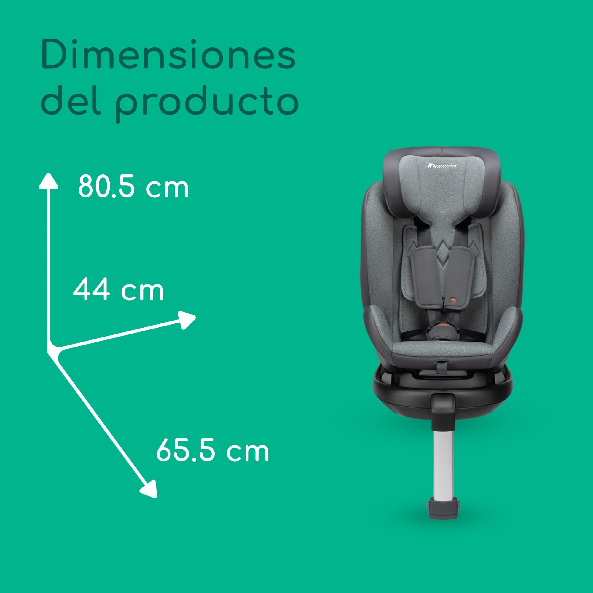 Bebeconfort EvolveFix Plus i-Size, Silla Coche 360, 0-12 Años, 40-150 cm, Silla Coche ISOFIX, Reposacabezas 10 pos., 4 pos. Reclinadas, Protección Lateral, Tejidos Alto Rendimiento, Tinted Graphite