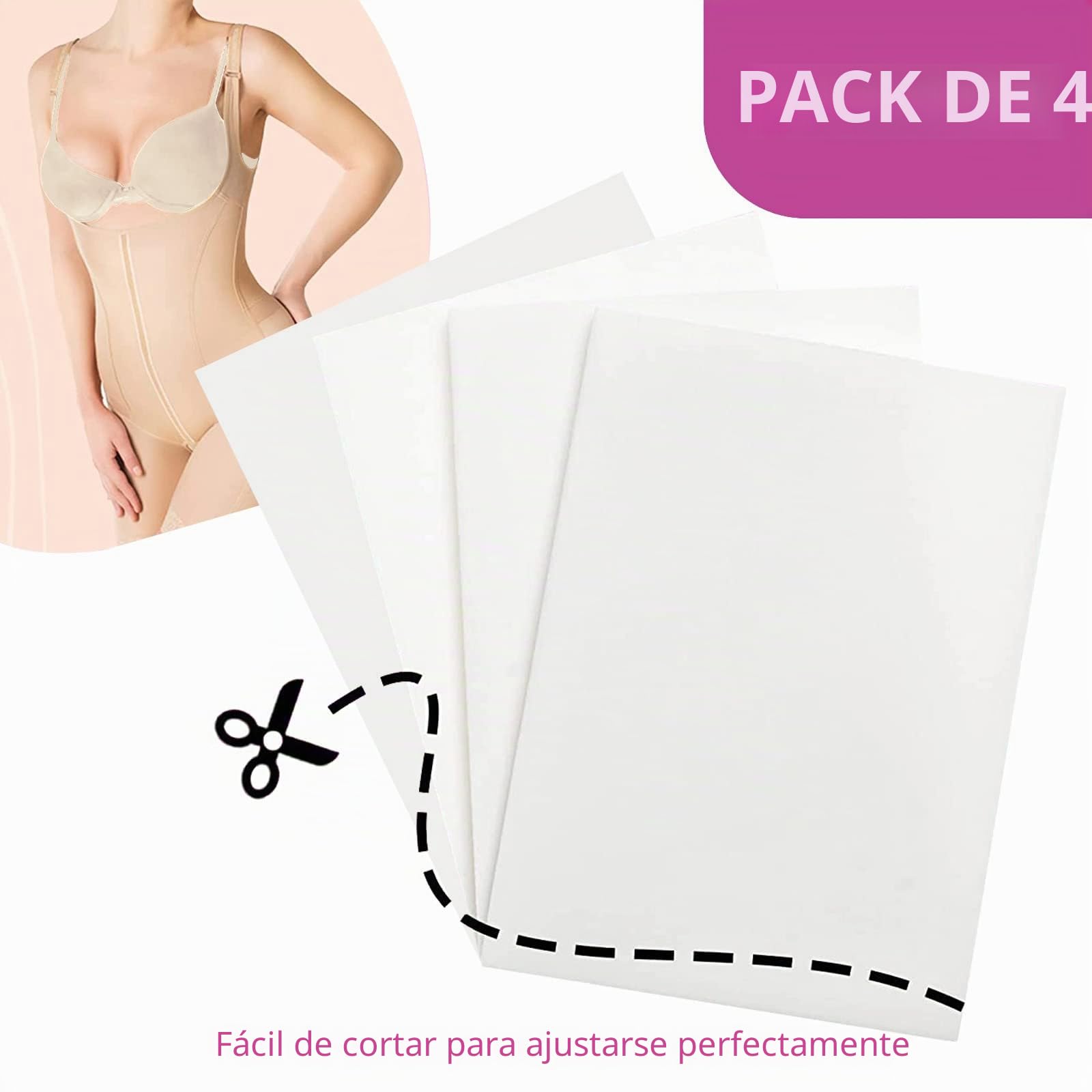 4 Paquete Almohadillas de Espuma para Liposucción Post-quirúrgica, 28x20x1.3cm Espuma PU de Células Finas - Recuperación Abdominal, Brazos, Muslos, Abdominoplastia, Cesárea