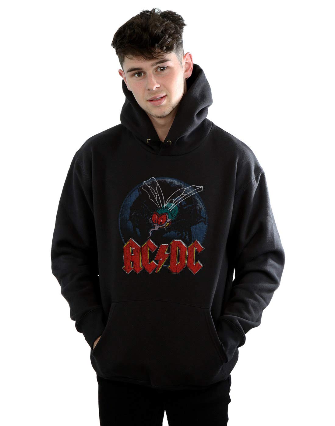 Absolute Cult Men's Black Ac/Dc Fly On The Wall Hoodie XX-Large