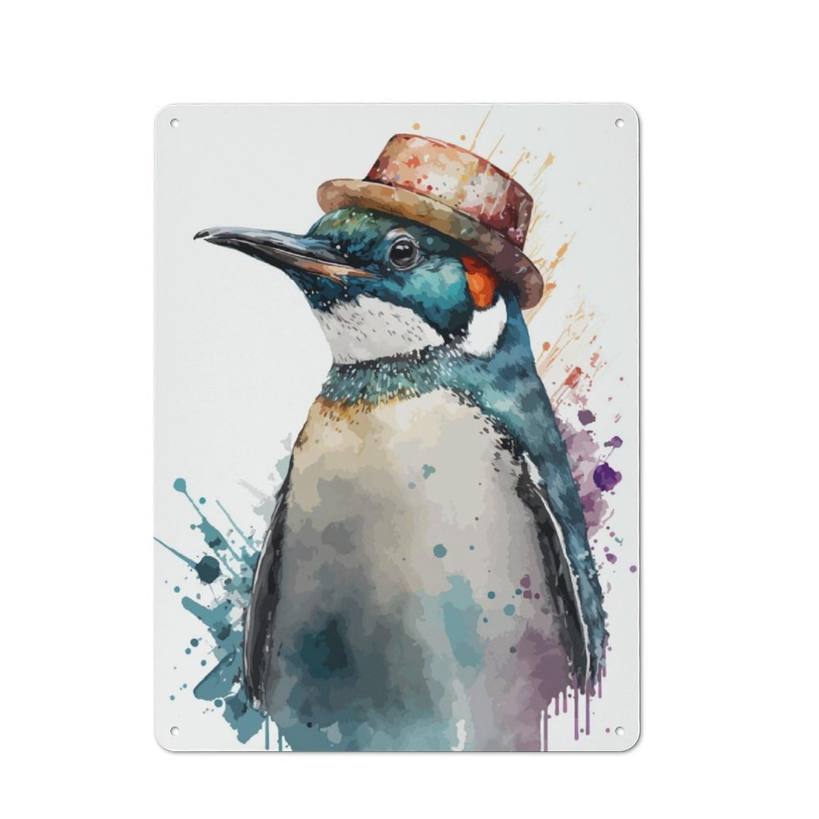 Junmoney Emperor Penguin Watercolor Tin Sign 40X30cm With For Living Room Wall, Retro Decor, Gift Idea At Christmas For Living Room Decor Lovers