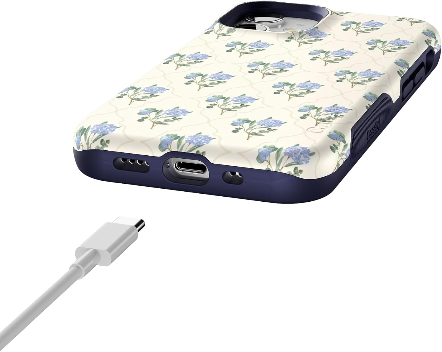 Casely iPhone 12 Mini Case | Vintage Garden | Blue Hydrangea | Bold Protective Design | Compatible with MagSafe