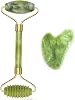 Jade Roller, Gua Sha Massage Set, Face Roller For Eye Puffiness Treatment, Skin Tightening, Rejuvenate & Neck, Natural Green Slimming Stone Anti-Aging Body Neck Lymphatic Drainage Tool Reduce Wrinkles