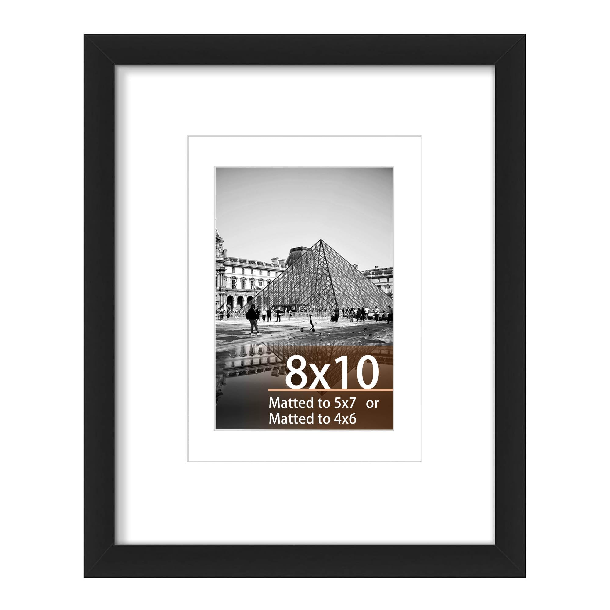 YCCXBW 8x10 Picture Frame, Display Photo 5x7 and 4x6 With Mat or 8x10 Without Mat Picture Frame Covered by Plexiglass Engineered Wood Frame For Table Top and Wall Mounting (Black, 8X10 MDF)