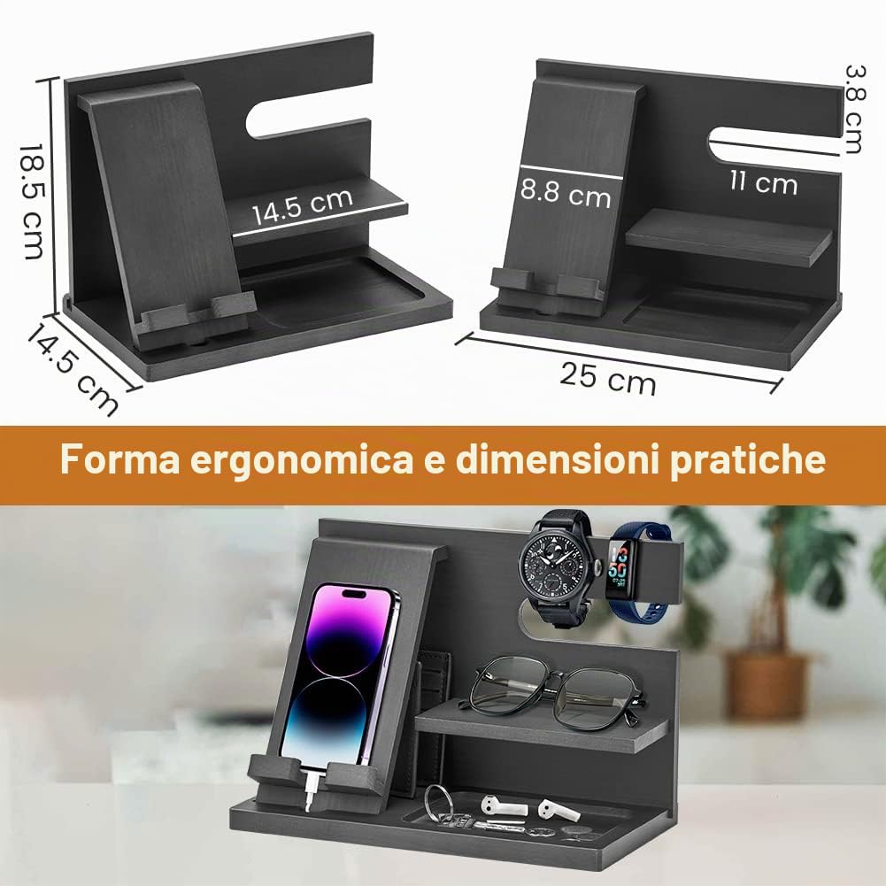 Docking station per telefono in legno, idea regalo per uomo, organizer da scrivania o comodino, regalo di compleanno per marito, festa del papà per papà, idea di anniversario da parte della moglie
