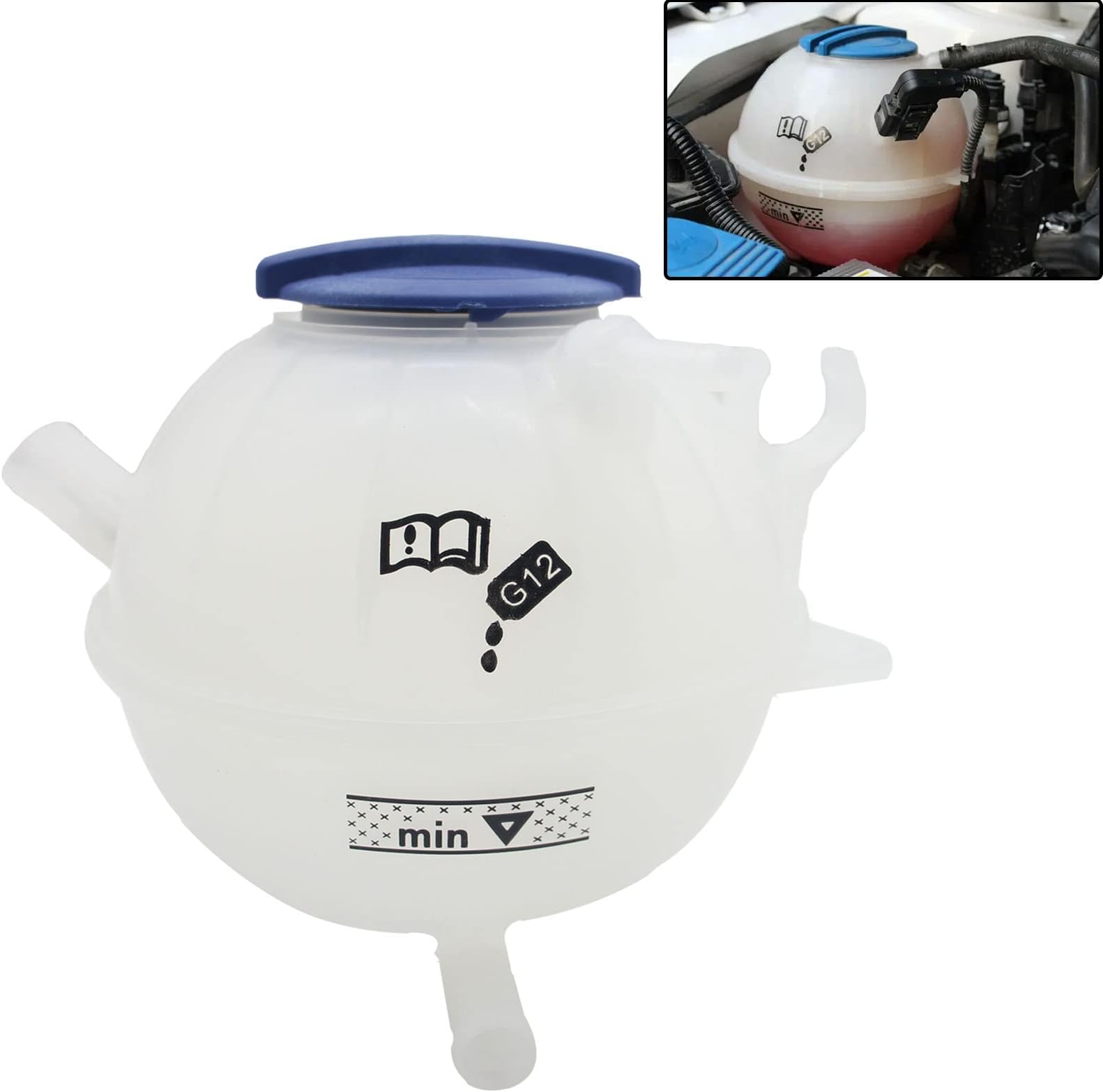603-253 1K0121407A Front Engine Coolant Reservoir Tank with Cap Compatible with 2006-2019 Audi A3 Q3 RS3 TT | 1993-2019 Volkswagen Beetle CC Eos Golf GTI Jetta Passat R32 Rabbit Tiguan Vehicles