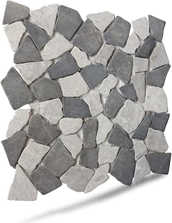 Stone Grey Random Marble Mosaic, Tumbled Stone Back Splash Tiles for Kitchen Walls, Shower and Bathroom Floors, and Outdoor Areas (11.4" X 11.4")