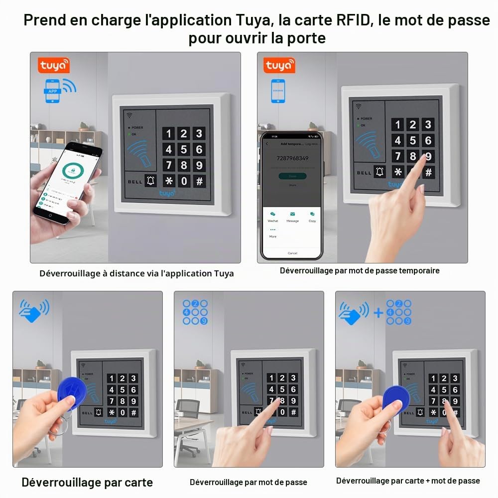 Tuya Kit de système de contrôle d'accès WiFi Intelligent, Clavier de contrôle d'accès à Distance pour 1 000 utilisateurs, Comprend Une Serrure magnétique de 280 kg, Un Clavier de contrôle