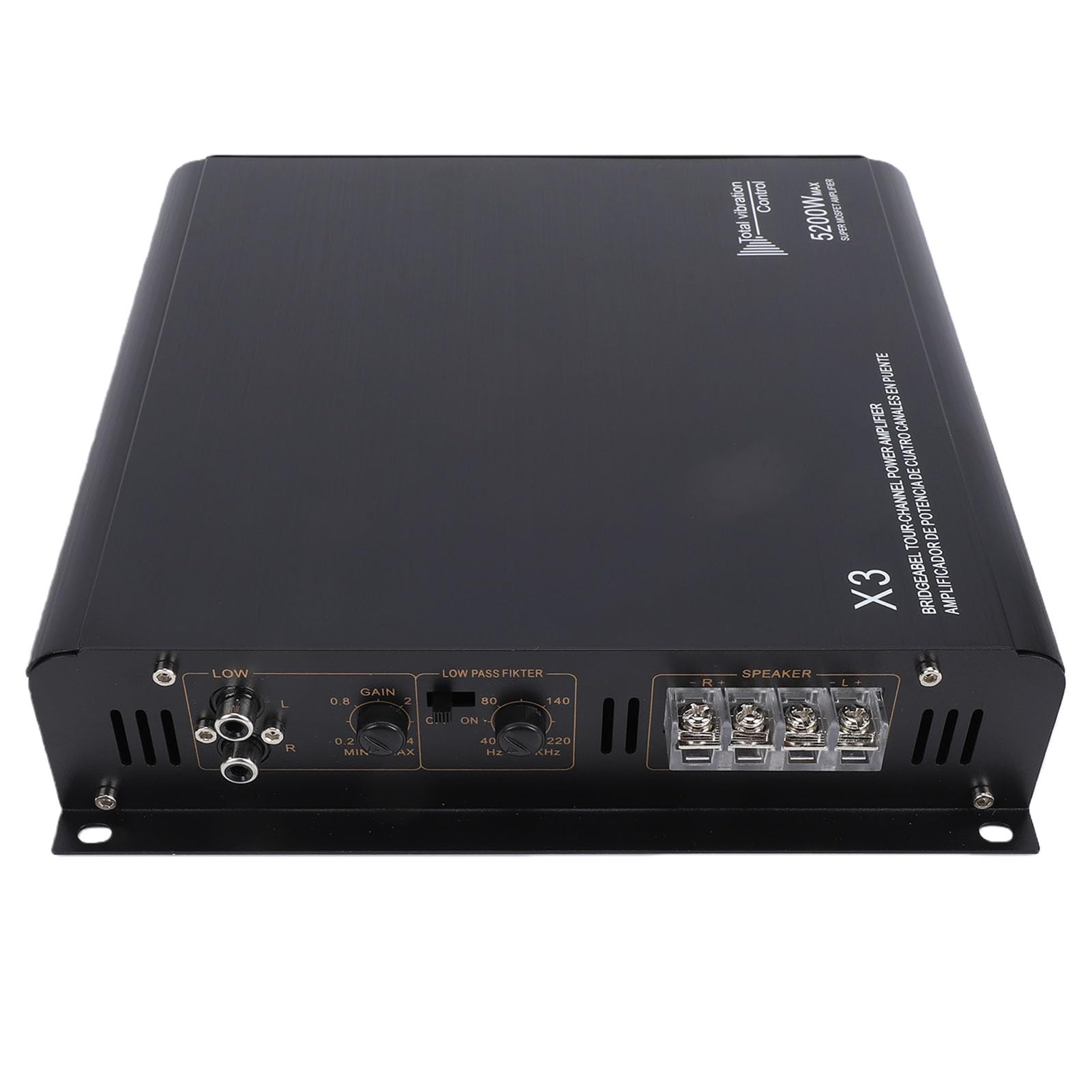 Akozon Amplificador Coche 2 Canales 5200W Potencia Máxima 2x200W RMS Protección Cortocircuitos Control Baja Frecuencia Conmutación Fase Puenteable para Subwoofer Barco UTV CMB0135