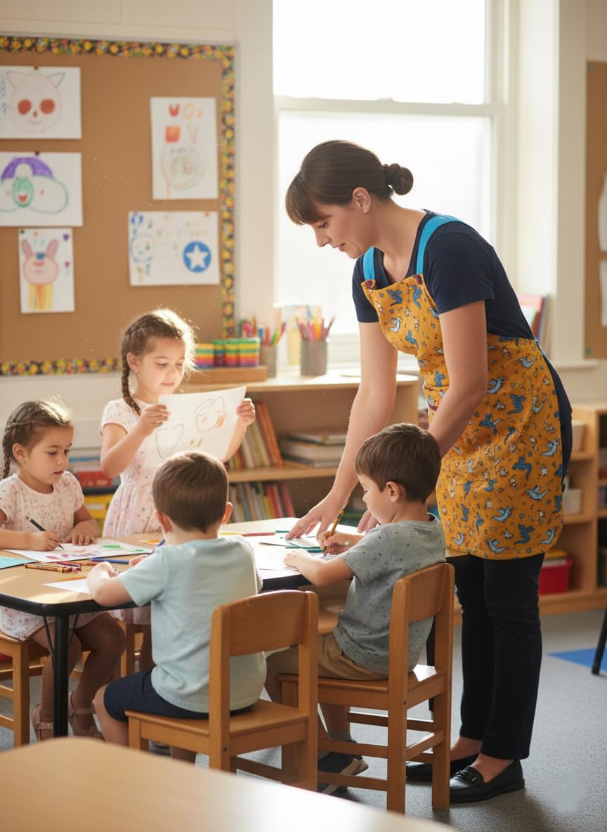 GALBA®. Bata, Babi, Delantal, Estola de maestra de educacion Infantil LUCHANDO CONTRA DRAGONES (Edición Limitada)