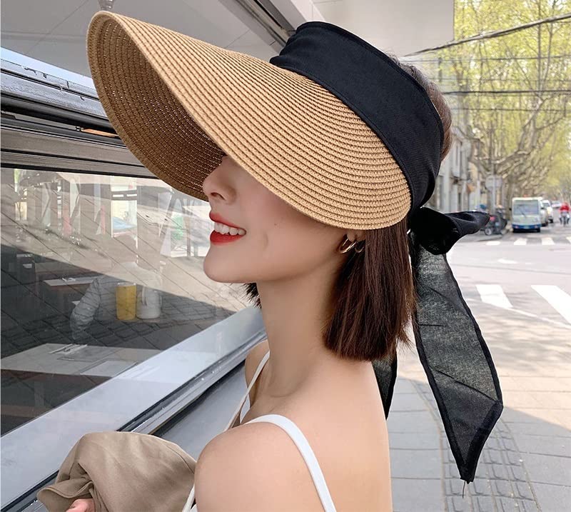 Cappello Parasole Cappelli da Sole Estiva Donne Fashion Girl Cappello Paglie Cappello Bow Cappello Beach Paglie di Paglia Casual Cappello a Cilindro Vuoto (Color : Beige, Dimensione : One Size)