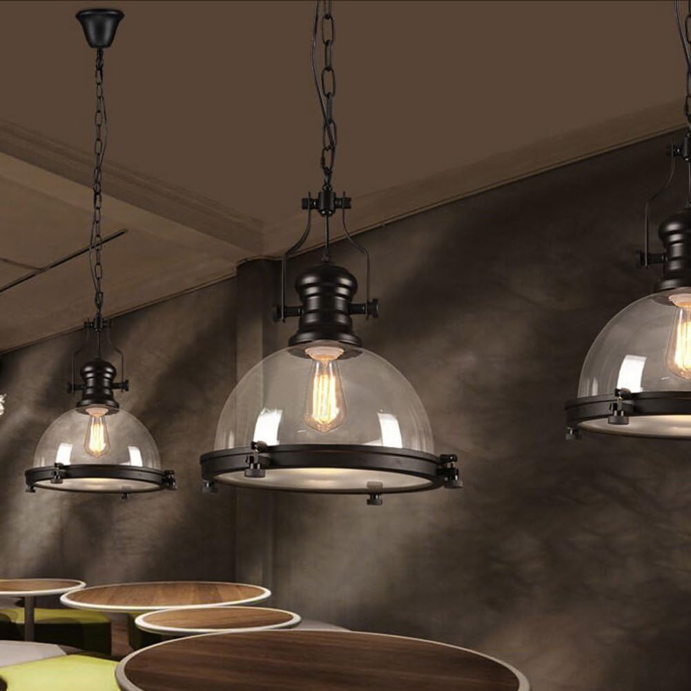 LITFAD Industrial Nautical Hanging Light Fixture Transparent Glass Pendant Light 16" Clear Ceiling Chandelier for Dining Room Living Room Restaurant Bar Max.40W
