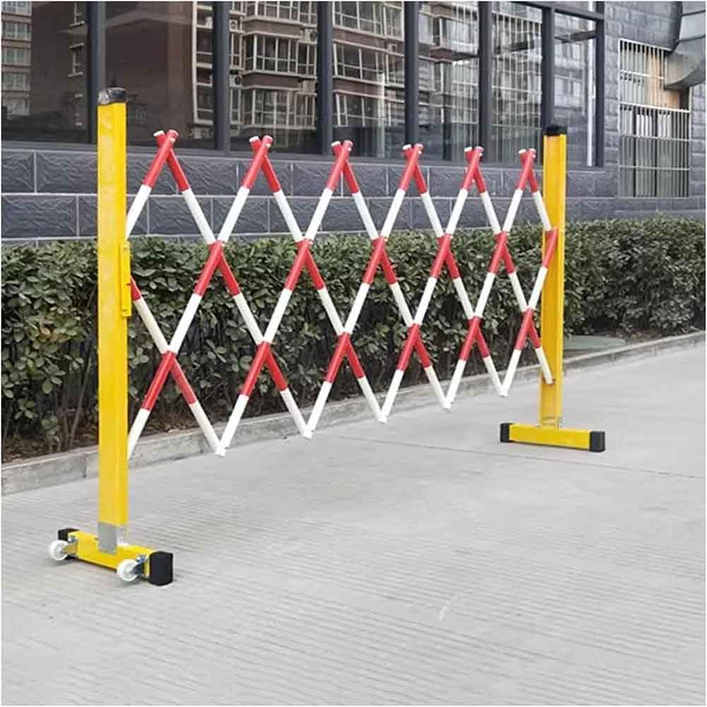 Chowana mobilna bariera – 1,2 m x 5 m – rozszerzalna metalowa barykada na kółkach do podjazdów, szkół, imprez i szpitali, przenośne rozwiązanie bezpieczeństwa do kontroli tłumu