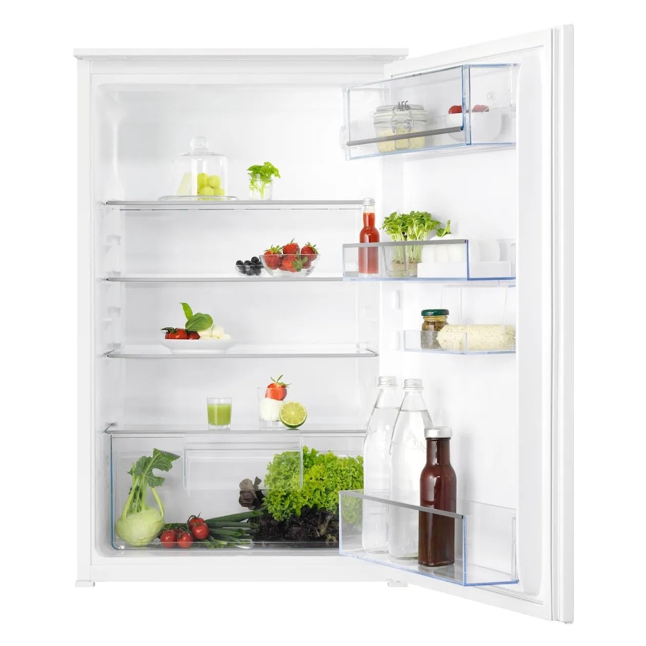 AEG Frigorifero da incasso 88 cm senza congelatore, serie 5000 OptiSpace: 3 ripiani in vetro regolabili, ampio vano frigorifero (142L), illuminazione LED, controllo meccanico, tecnologia porta a