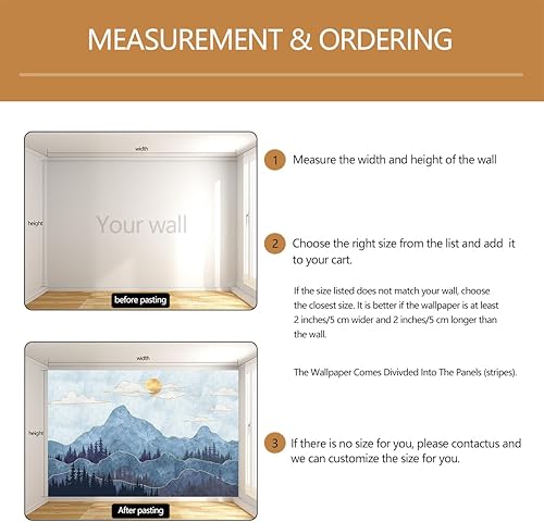 Miniatura 5 de Papel tapiz de acuarela con montañas azules, árbol, bosque, paisaje, mural de pared para sala de estar y dormitorio (no despegar ni pegar)