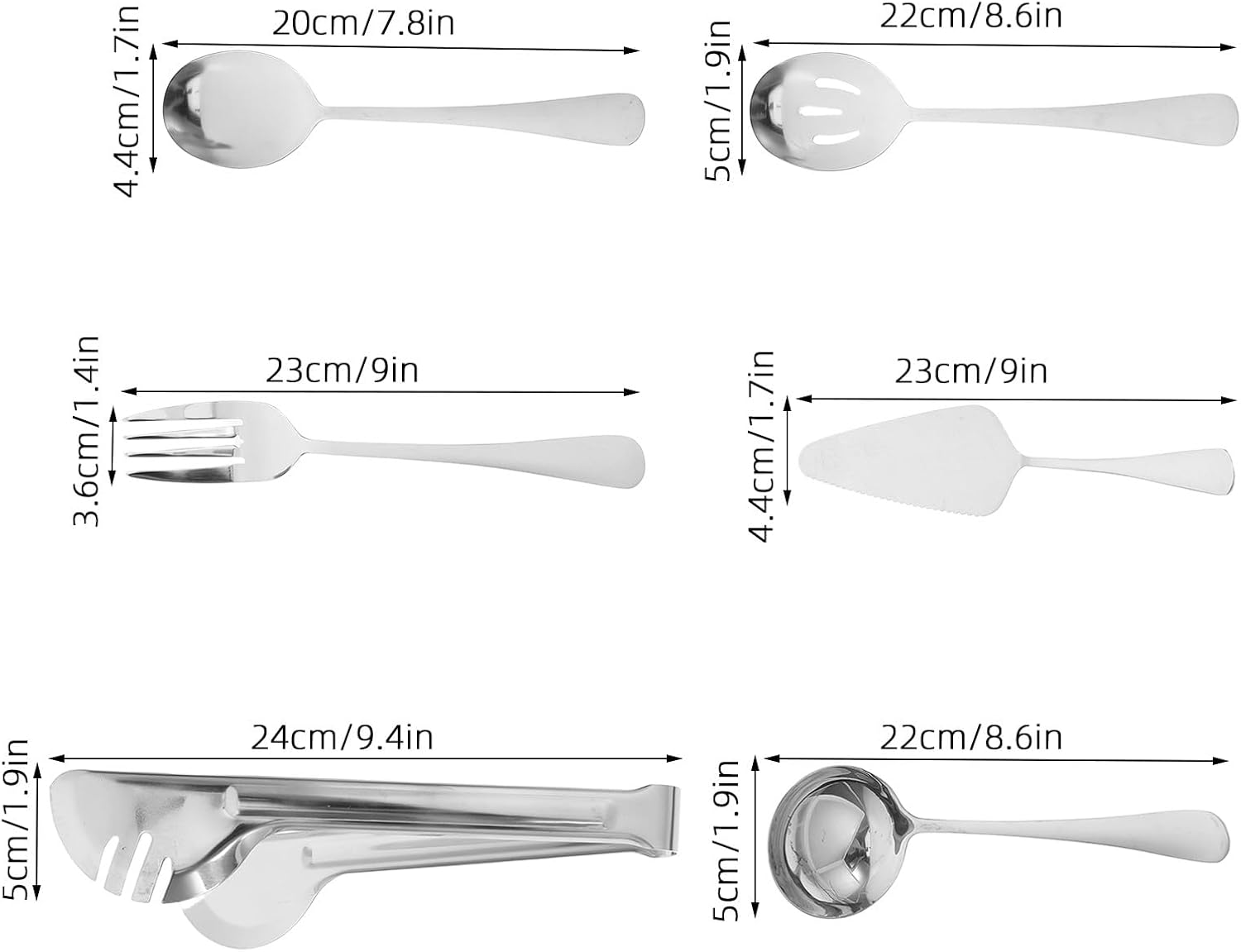 Luxshiny 1 Set Large Hostess Serving Utensils - Stainless Steel Silver Flatware Set - with Slotted Spoons, Forks, Tongs, Cake Pie Server for Buffet, Wedding, Party