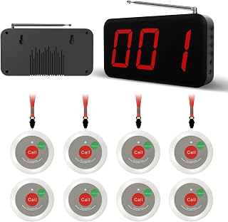 Nurse Call System with 8 Call Buttons - 1000ft Long Range, Wireless Call System with Cancel Function for Elderly with 1 Display Receiver for Nnursing Home Assisted Living Clinic Hospital