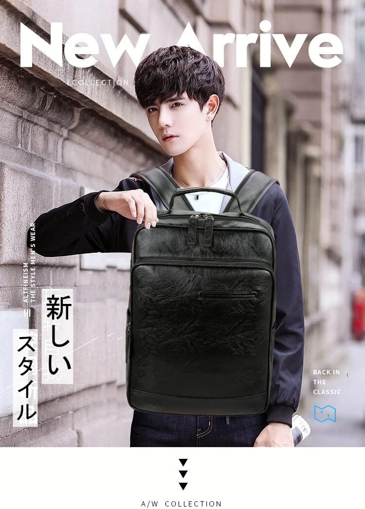 qianlin ビジネスリュック 革 リュックサック PUレザー メンズ フェイクレザー 通勤 通学 大容量 防水 バッグパック スクエアリュック ビジネスカジュアル カバン PC収納 男性用 紳士用