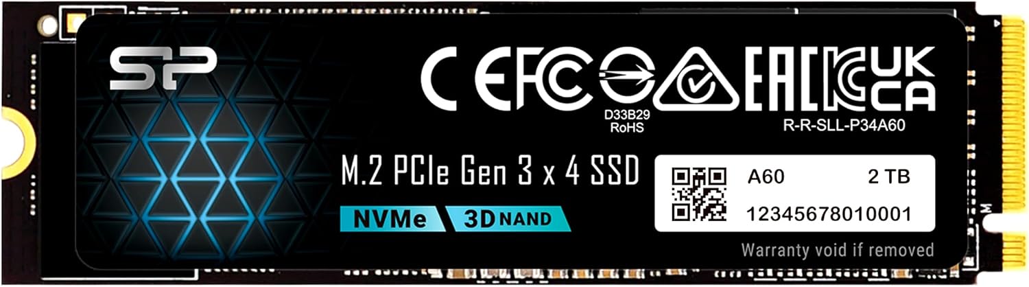 Silicon Power 2TB NVMe M.2 PCIe Gen3x4 2280 SSD Solid State Drive (SP002TBP34A60M28)