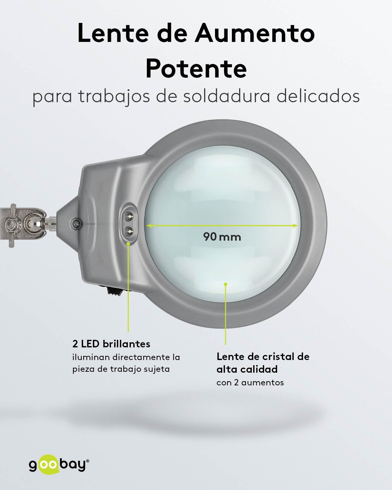 goobay tercera mano con lupa y soporte para soldador, la ayuda ideal para todos los trabajos de soldadura filigrana, soporte multifunción para electrónica, 51226