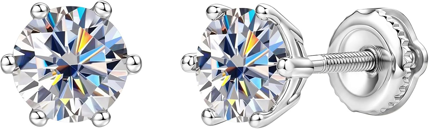 0.1-3ct Moissanite Screw Back Earrings for Women Men