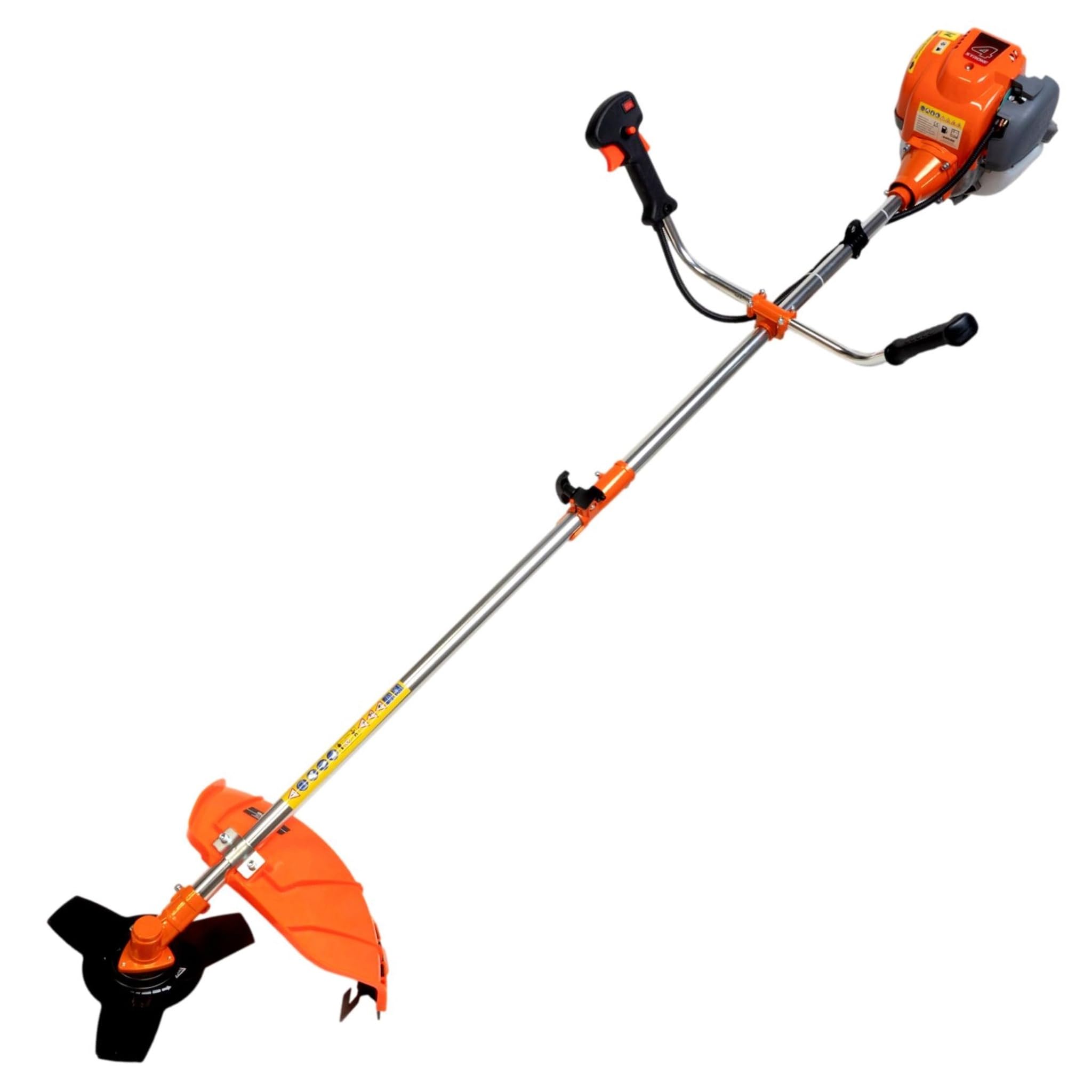 eSkde 4 Stroke Petrol Strimmer with Blades - Heavy Duty Petrol Grass Trimmer and Brush Cutter with Bull Horn Handles | Brushcutter Strimmer with Metal Blade and Nylon Head 410mm Cutting Width
