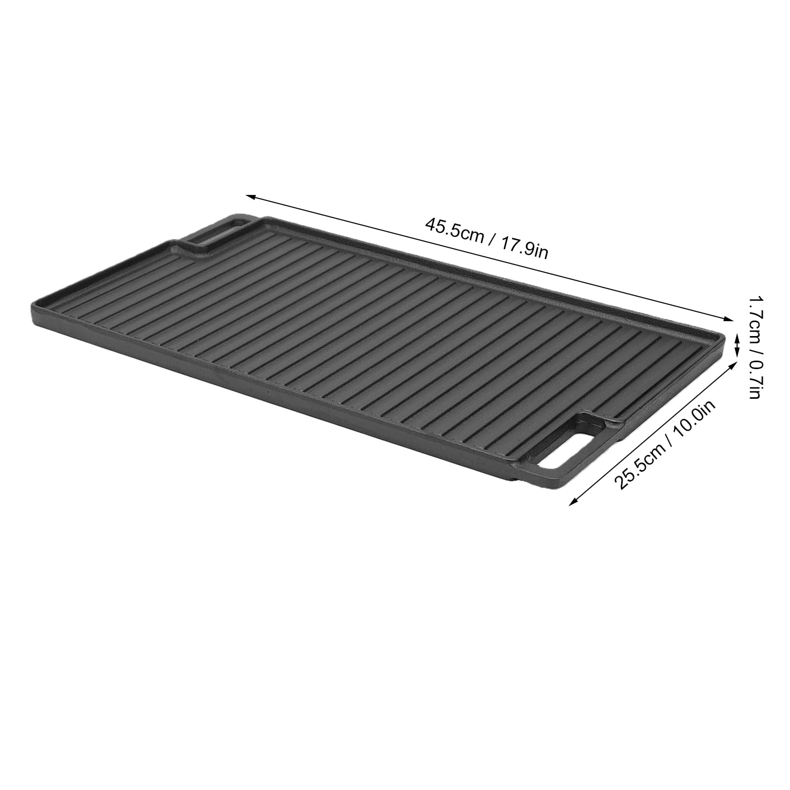 Piastra Reversibile in Ghisa, Bistecchiera a Doppia Faccia 17,9 X 10 Pollici, Calore Uniforme, Superficie di Cottura Piatta e Scanalata, Manici Cavi per Fornelli, Forno, Barbecue da