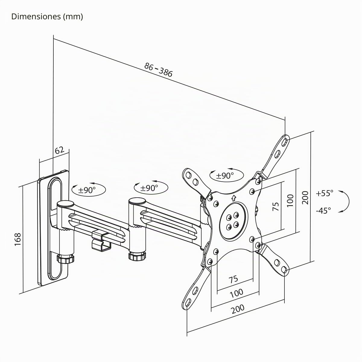 my Wall Soporte de TV para autocaravanas HC2-3L, Soporte de Pared para TV para autocaravanas y caravanas, Soporte de TV, Giratorio, inclinable, Compatible con VESA