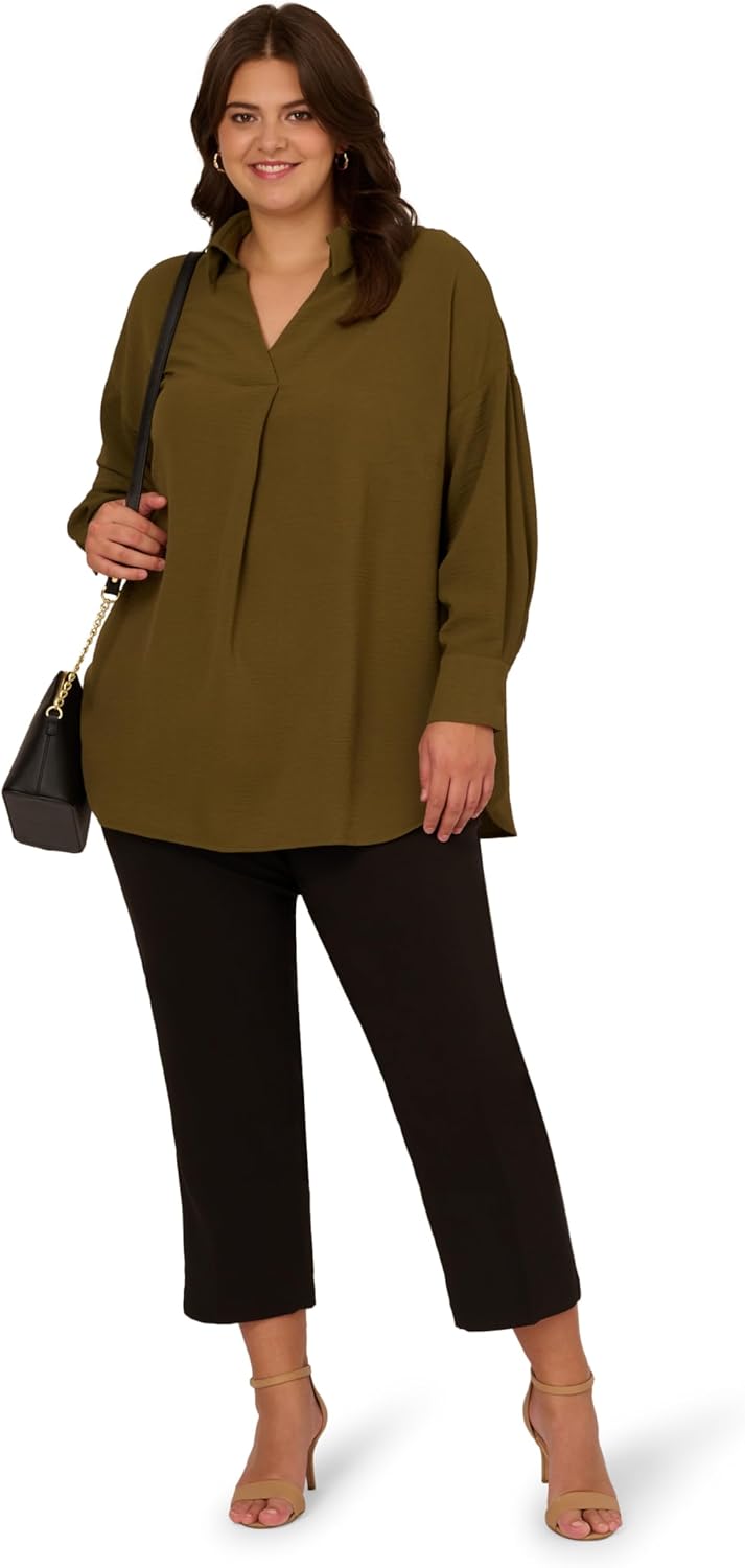 Adrianna Papell Womens Textured Airflow V-Neck Johnny Collar Blouse - Image 4