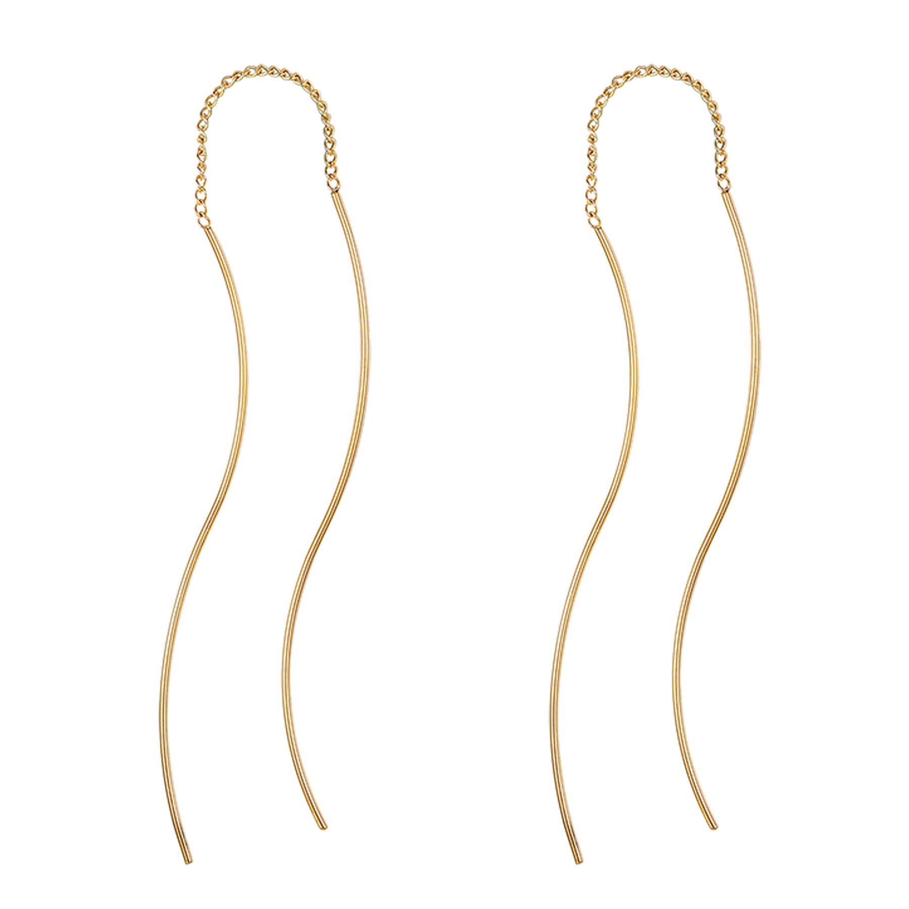 FlongoWomen's Chopsticks Pull Through Earrings Long Tassel Threader Earrings Women Earrings Ear Chain Ear Rope with Pendant Gold Golden