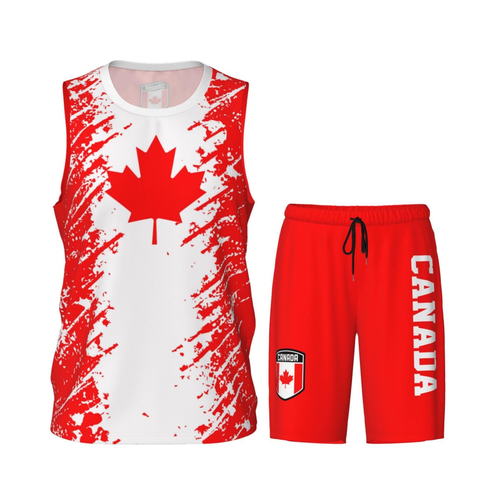 Canada Flag Grain (2) Basketball Jersey Uniform Suit for Men Adults Training Athletic Set