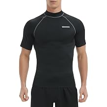 THREEGUN, Men's Short Sleeve Rash Guard, High Neck, Swimwear, Amphibious, Compression Sports Shirt, UV Protection, Cooling Sensation, Quick Drying