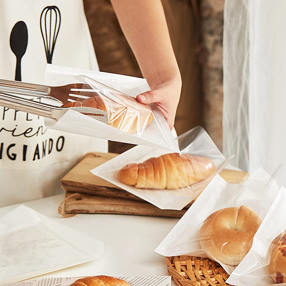 100 sacchetti termosigillabili per pasticceria con finestra, in carta cerata, sacchetti per biscotti, sacchetti per imballaggio, prodotti da forno, pane, panini, caramelle (21,1 x 25,4 cm)