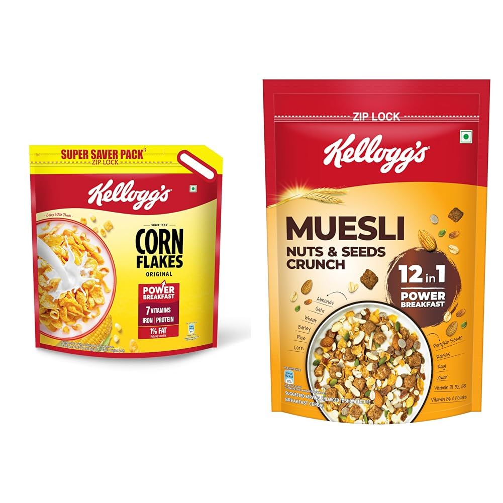 Kellogg's Corn Flakes Original 1.2kg/1.15kg | Power of 5: Energy, Protein, Iron, IMMUNO + Kellogg's Muesli Nuts Delight 1000 G | 12-In-1 Power Breakfast | India'S No. 1 Muesli |-image-43