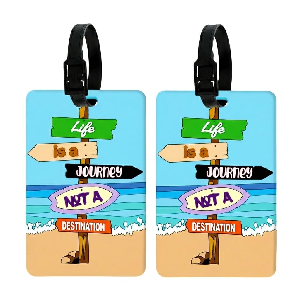 2 Pk PVC Luggage/Bag/Travel ID Label Tags for Suitcase & School Bags Identifier Name Address Label with Plastic Strap - Blue-image-36