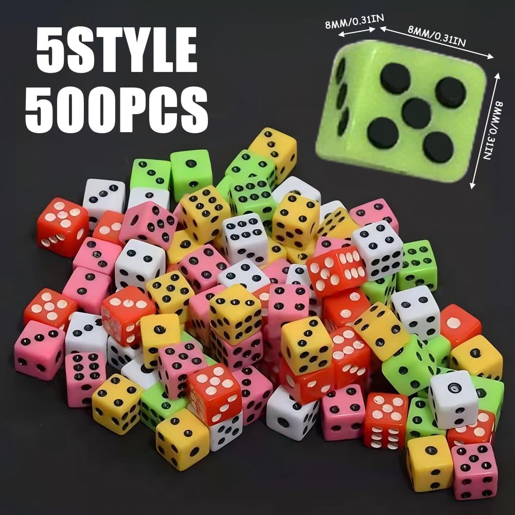 FILOEEX 500 Pcs Colored Dice Set,8mm Mini Dice Set,6 Sided Small Dice,Mini Dice Bulk for Parties Board Games Early Elementary Classroomteaching Math Learning - Image 3
