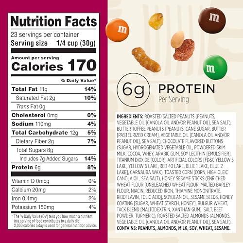 Snak Club Sweet and Salty Trail Mix with Peanuts, Butter Toffee Peanuts, M&M\'S Chocolate Candies, Toasted Corn, Honey Sesame Sticks, and Almonds, Kosher Snack, 24 oz Resealable Bag - Thumbnail 2