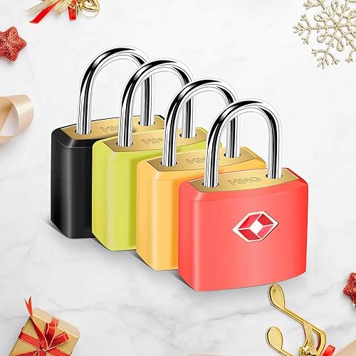 Paquete de 4 cerraduras de equipaje aprobadas por la TSA con llaves, candado de viaje de cobre de latón macizo, cerradura con llave impermeable,