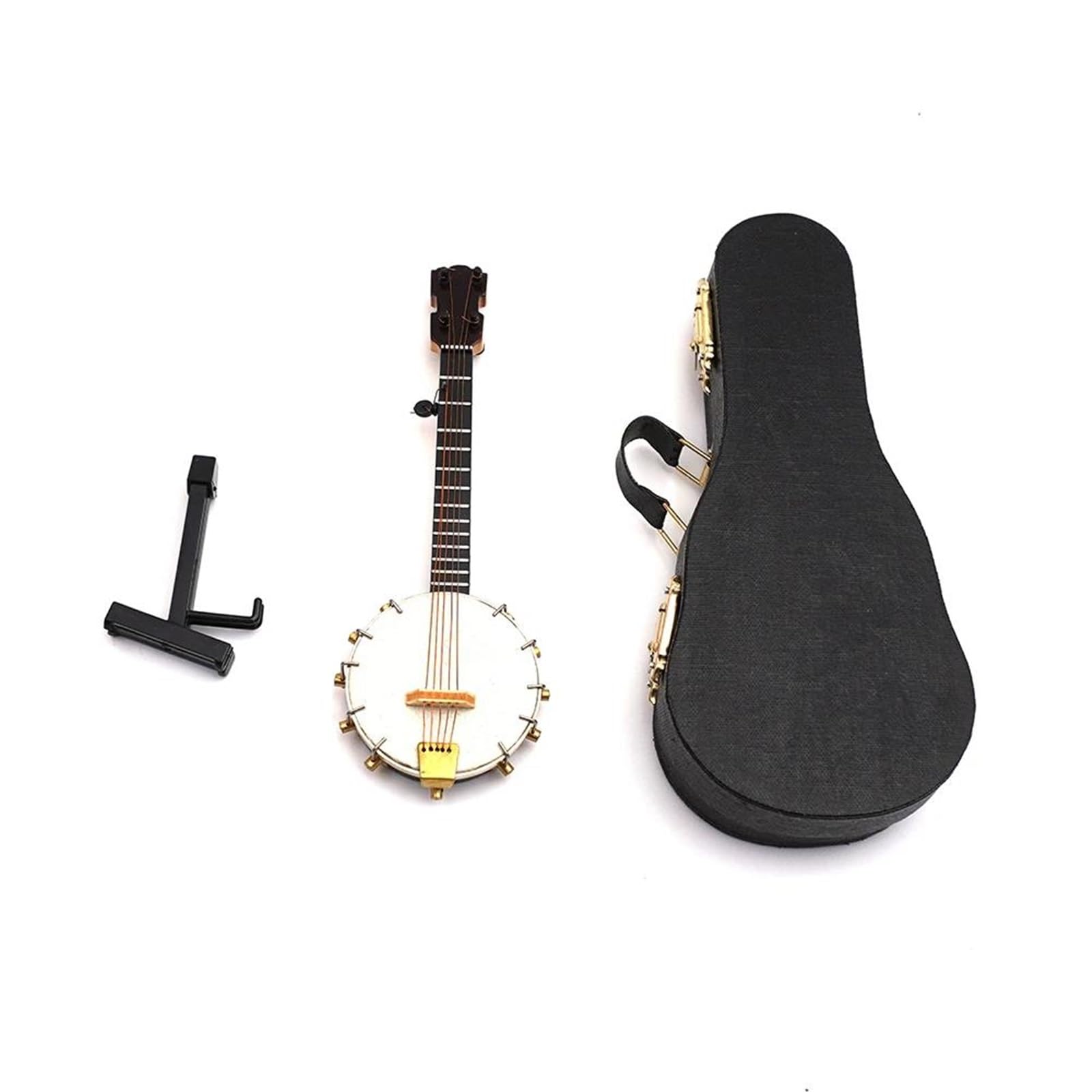 Miniaturowe ozdoby do instrumentów muzycznych Miniaturowy Drewniany Model Banjo Z Futerałem Instrument Muzyczny Akcesoria Dekoracyjne(14cm)