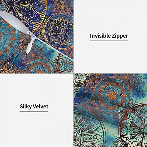 Wondertify Damask Throw Pillow Covers Circles Floral Ornament Square Pillow Cases Set Of 2 For Decorative Cushion Bed Couch Sofa Blue Orange Gold Colors 18"X18" #TOP6