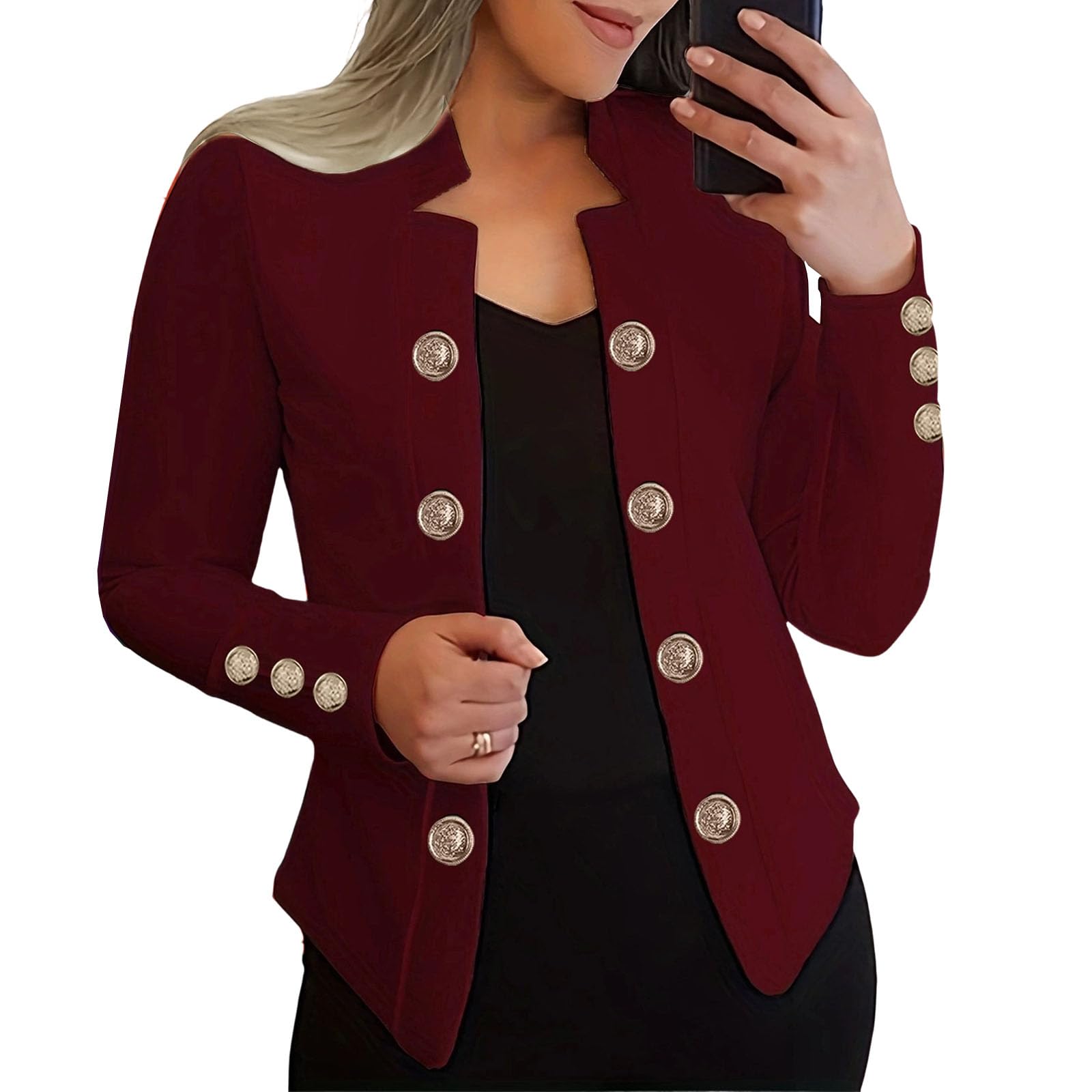 Womens Double Breasted Slim Fit Blazers Casual Notch Lapel Work Office Open Front Cropped Blazer Fall Suits Jacket
